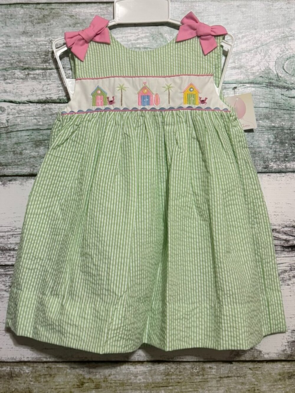 Petit Ami Green Beach House Embroidered Dress and Bloomers 24 Months